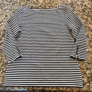 Talbots Petite Medium Navy White Striped Top